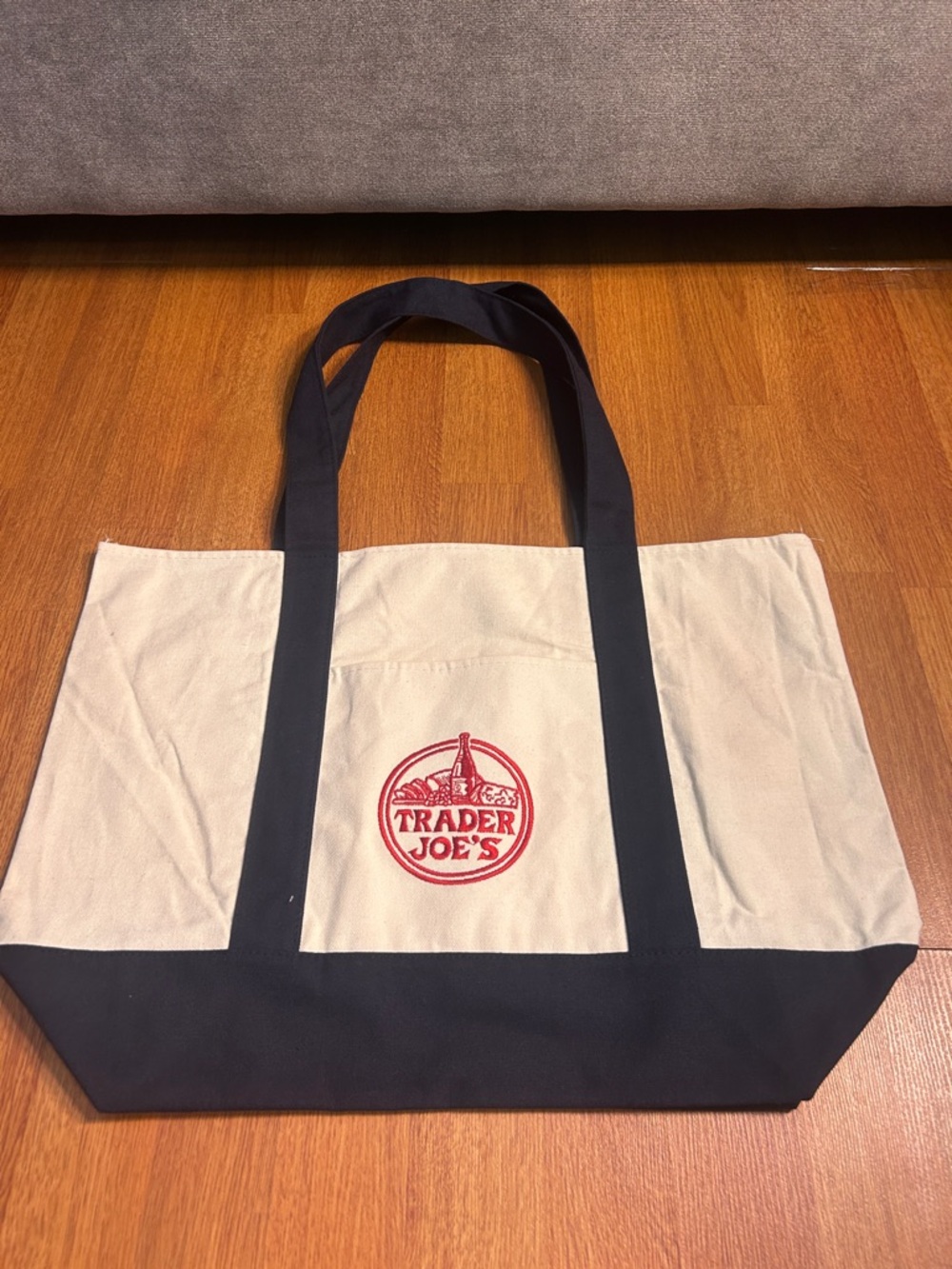 Trader Joe's Canvas Tote Bag in Natural and Black with Red Logo